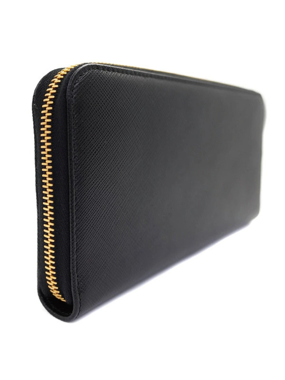 Prada Zip Saffiano Wallet Round Leather Long Black